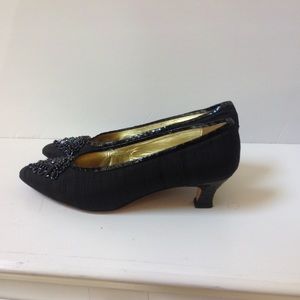 Paloma Black Satin Shoes Rhinestone Heels